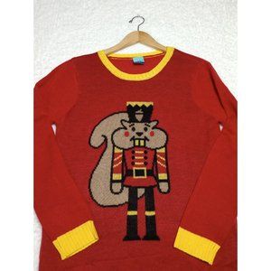 Norther Pole Red & Yellow Ugly Sweater Nutcracker Squirrel Women's Size M NWT